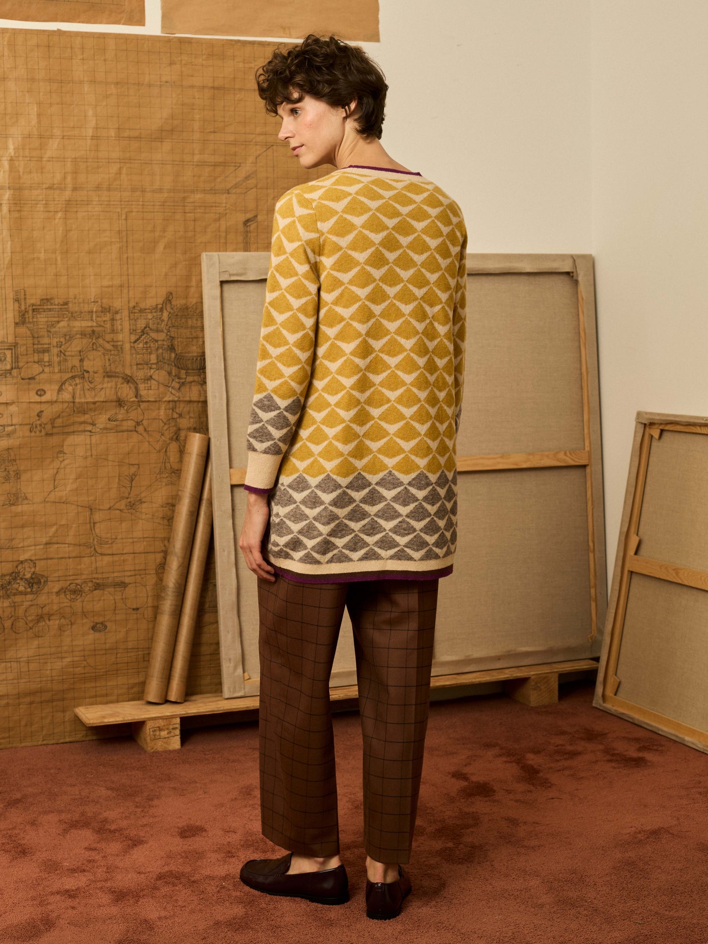 Chaqueta greca de intarsia amarilla