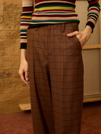 Pantalón carrot marrón de cuadros