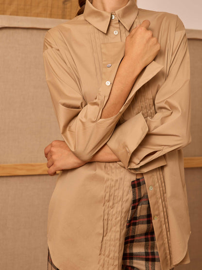 Camisa camel con jaretas