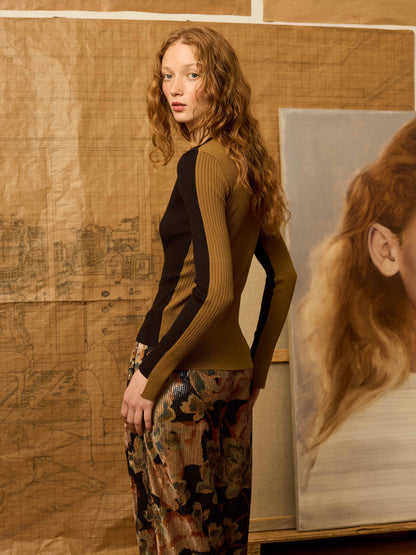 Jersey pico bicolor negro y oliva