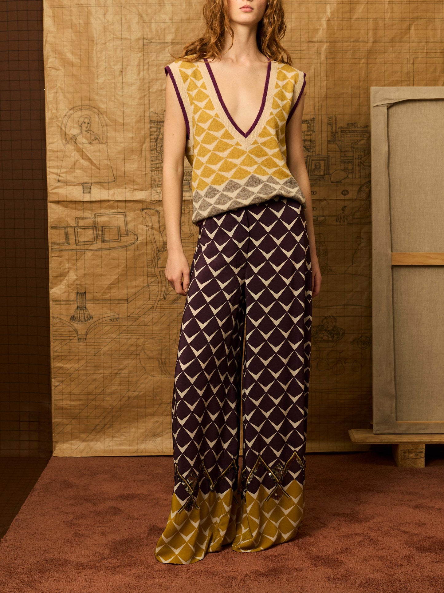 Pantalón greca granate