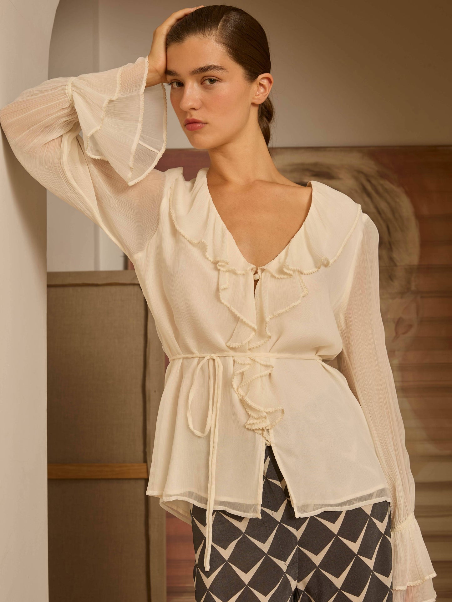 Blusa marfil volantes