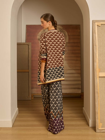 Chaqueta greca de intarsia marrón