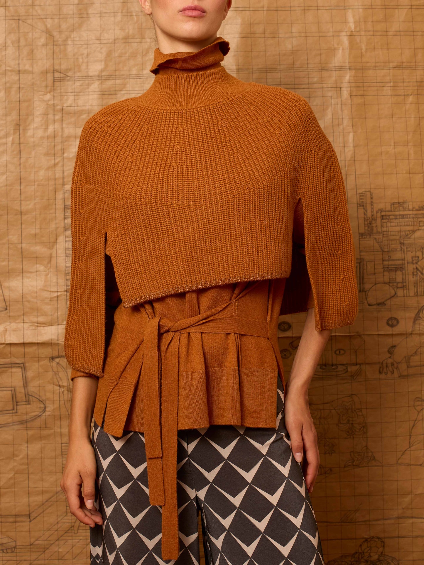 Poncho canalé naranja