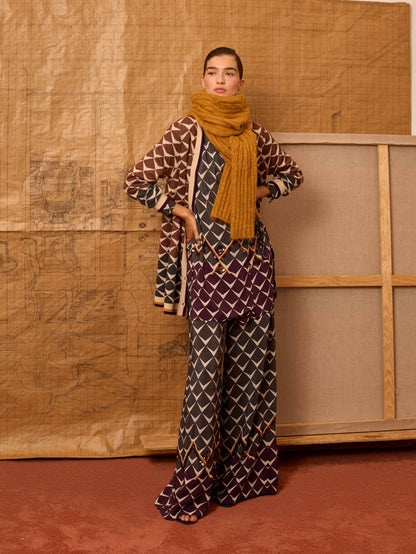 Chaqueta greca de intarsia marrón