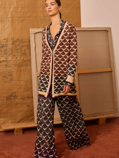 Chaqueta greca de intarsia marrón