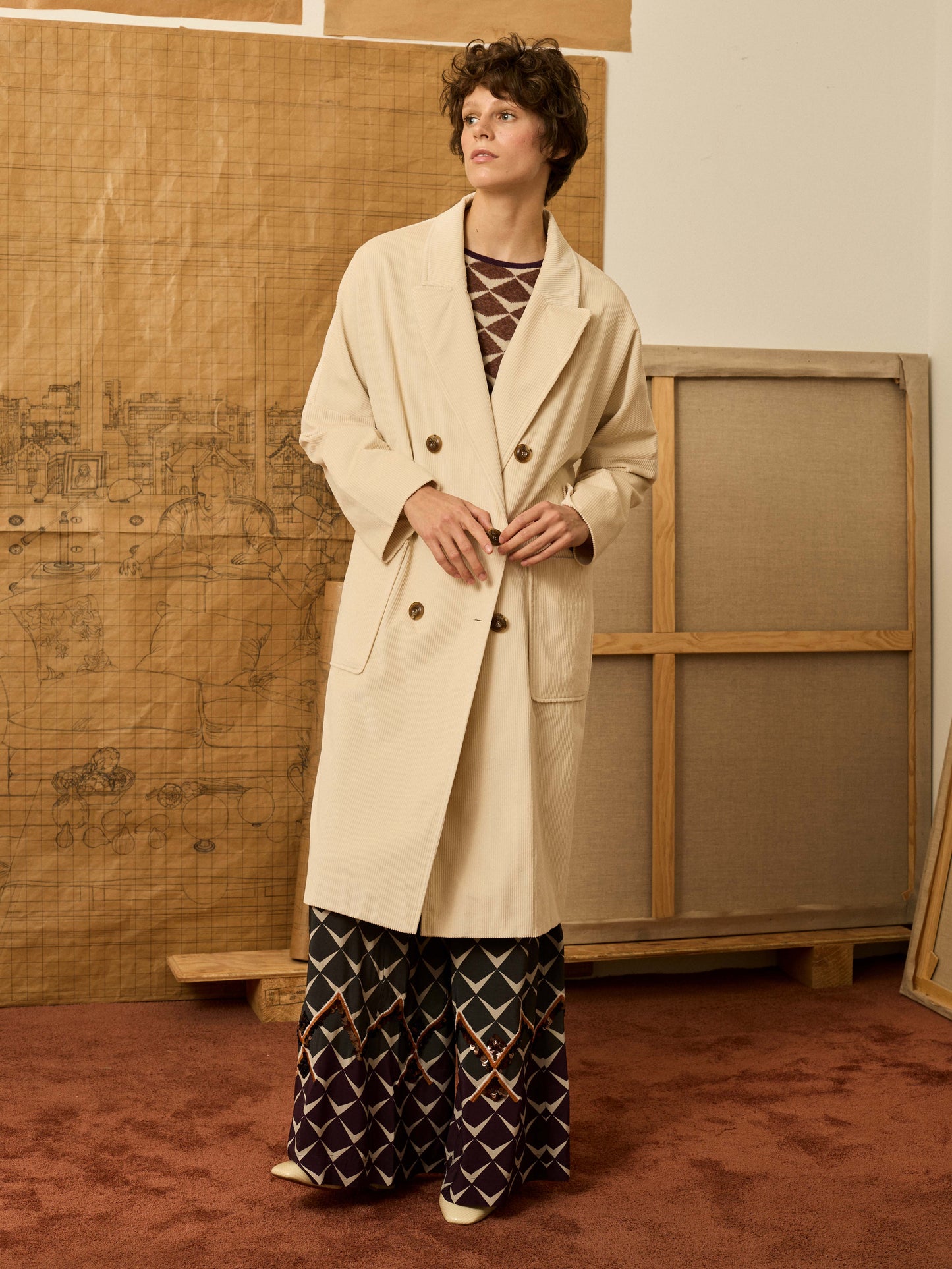 Abrigo de pana marfil