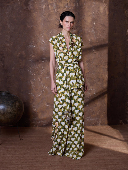 Top verde de viscosa estampada
