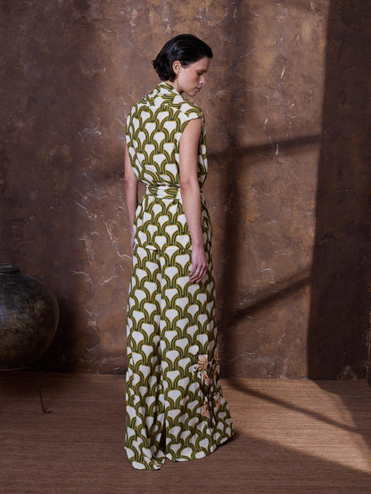 Top verde de viscosa estampada