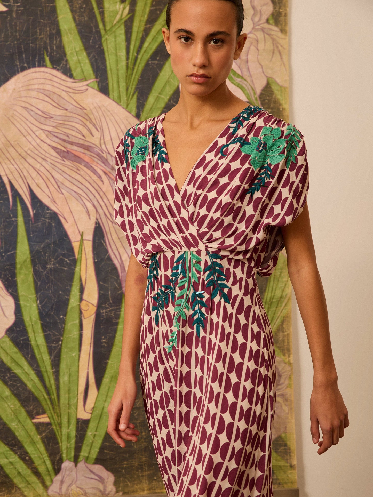 Vestido midi granos café granate