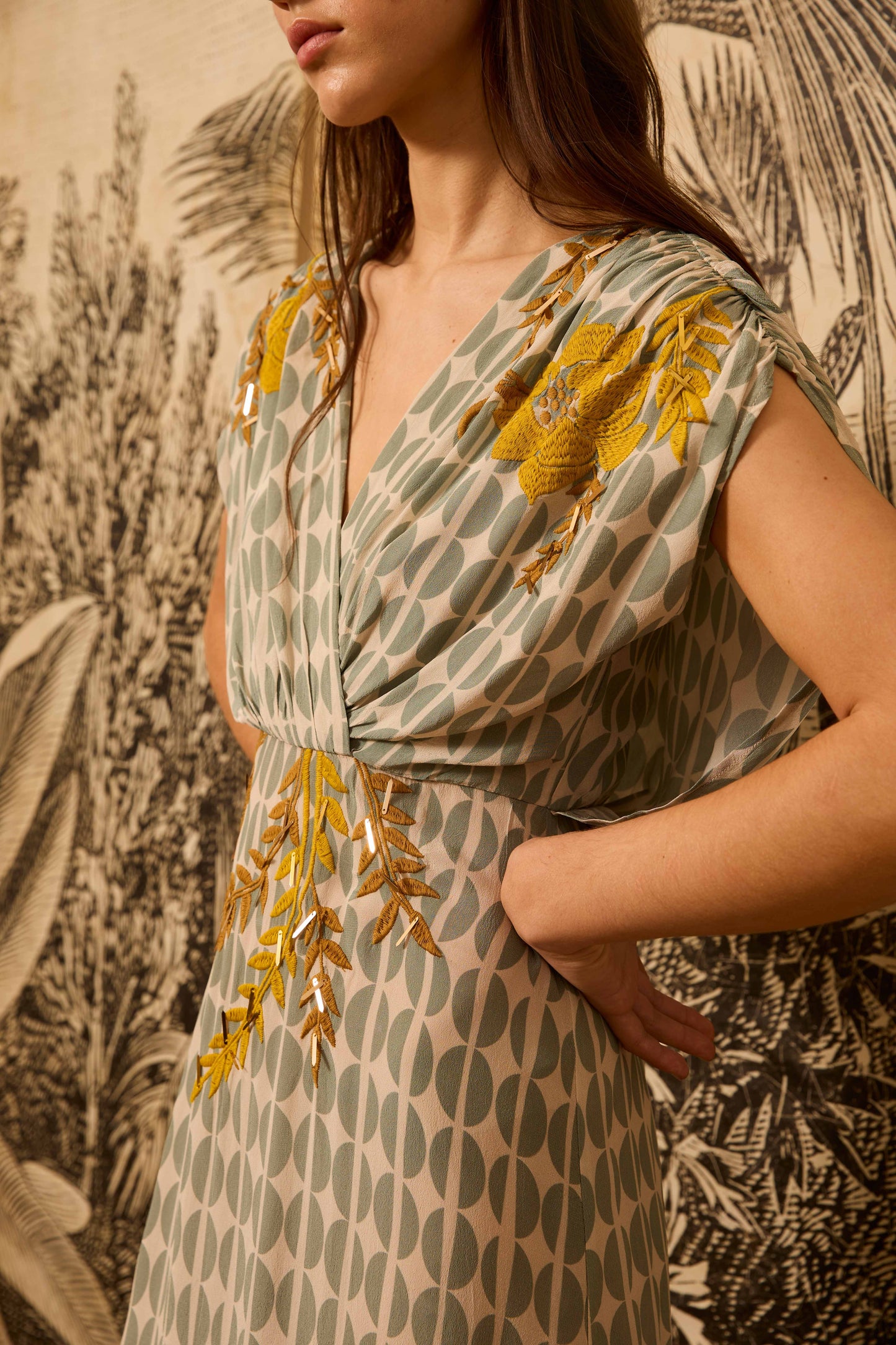 Vestido midi granos café celeste