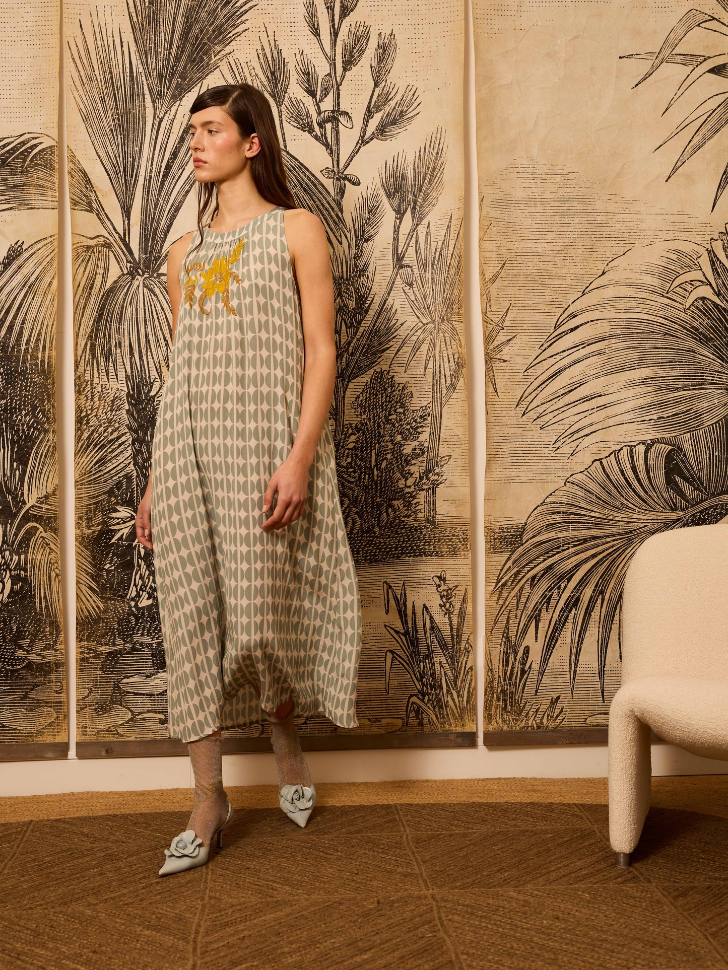 Vestido sin mangas granos café celeste