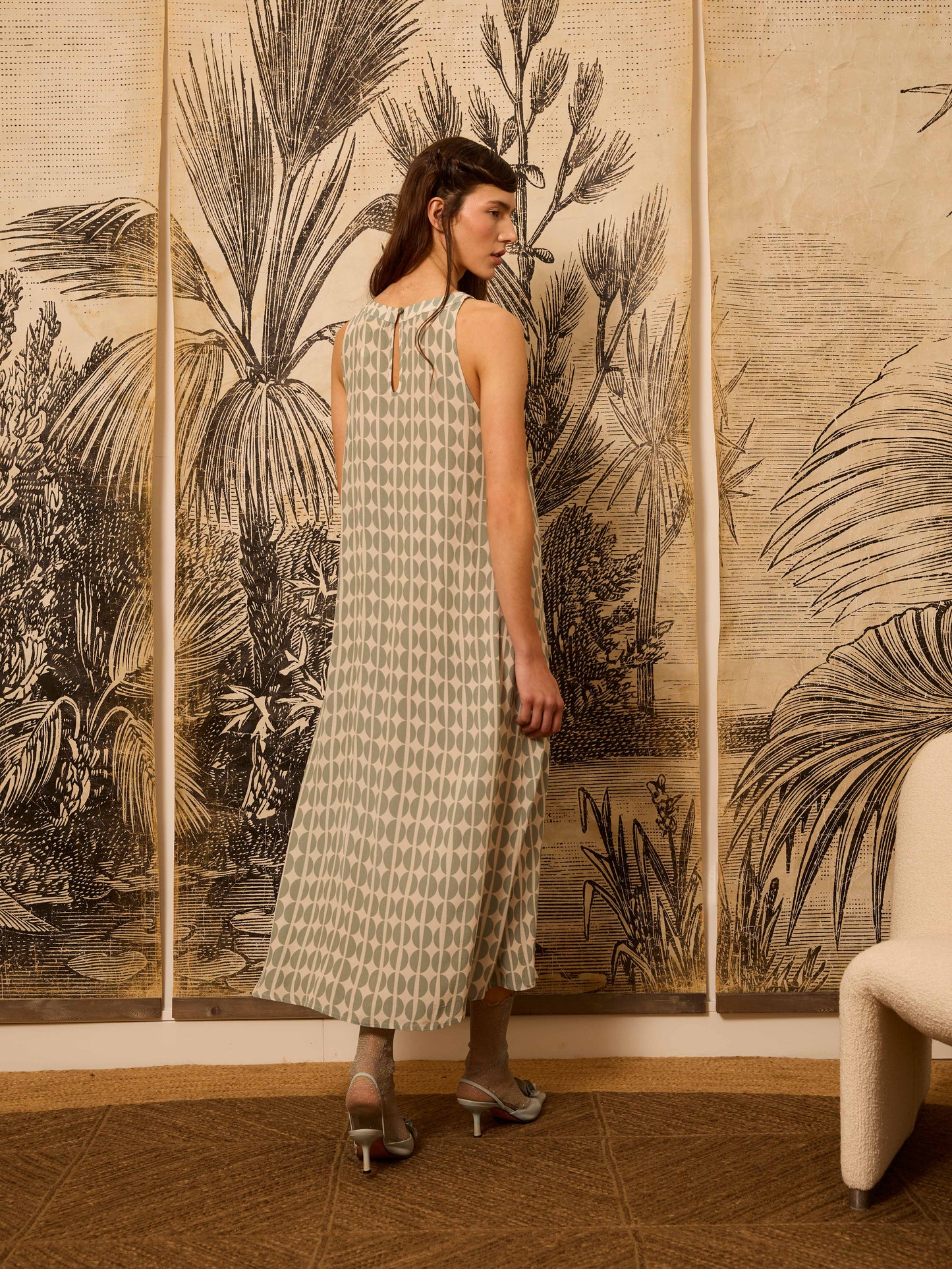 Vestido sin mangas granos café celeste