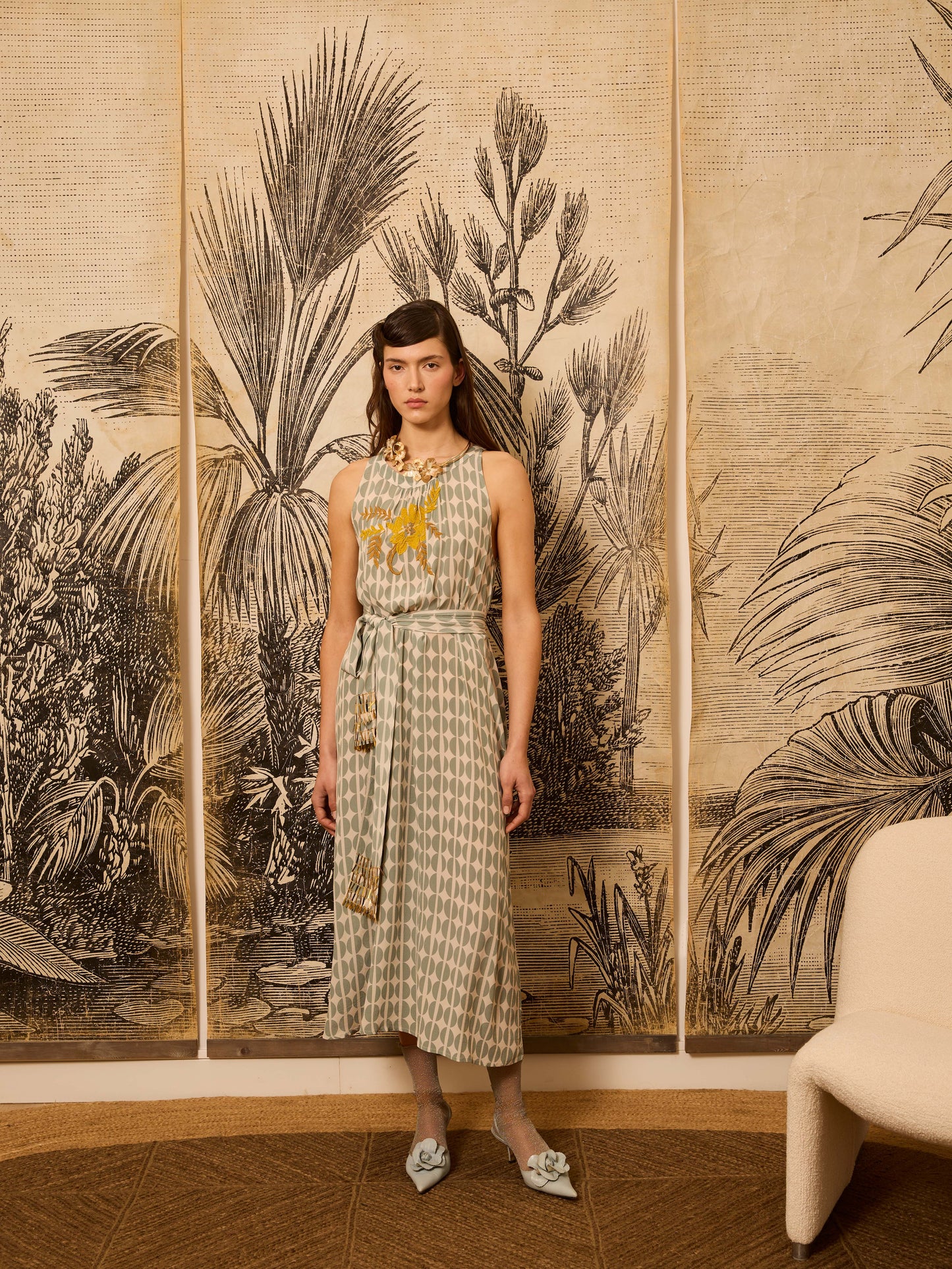 Vestido sin mangas granos café celeste