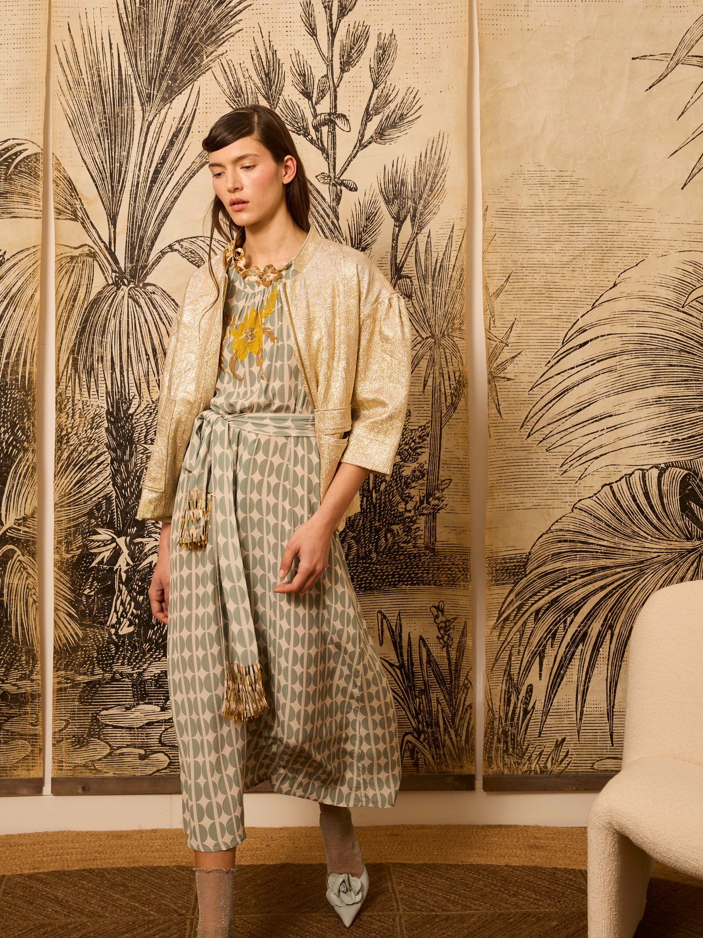 Vestido sin mangas granos café celeste