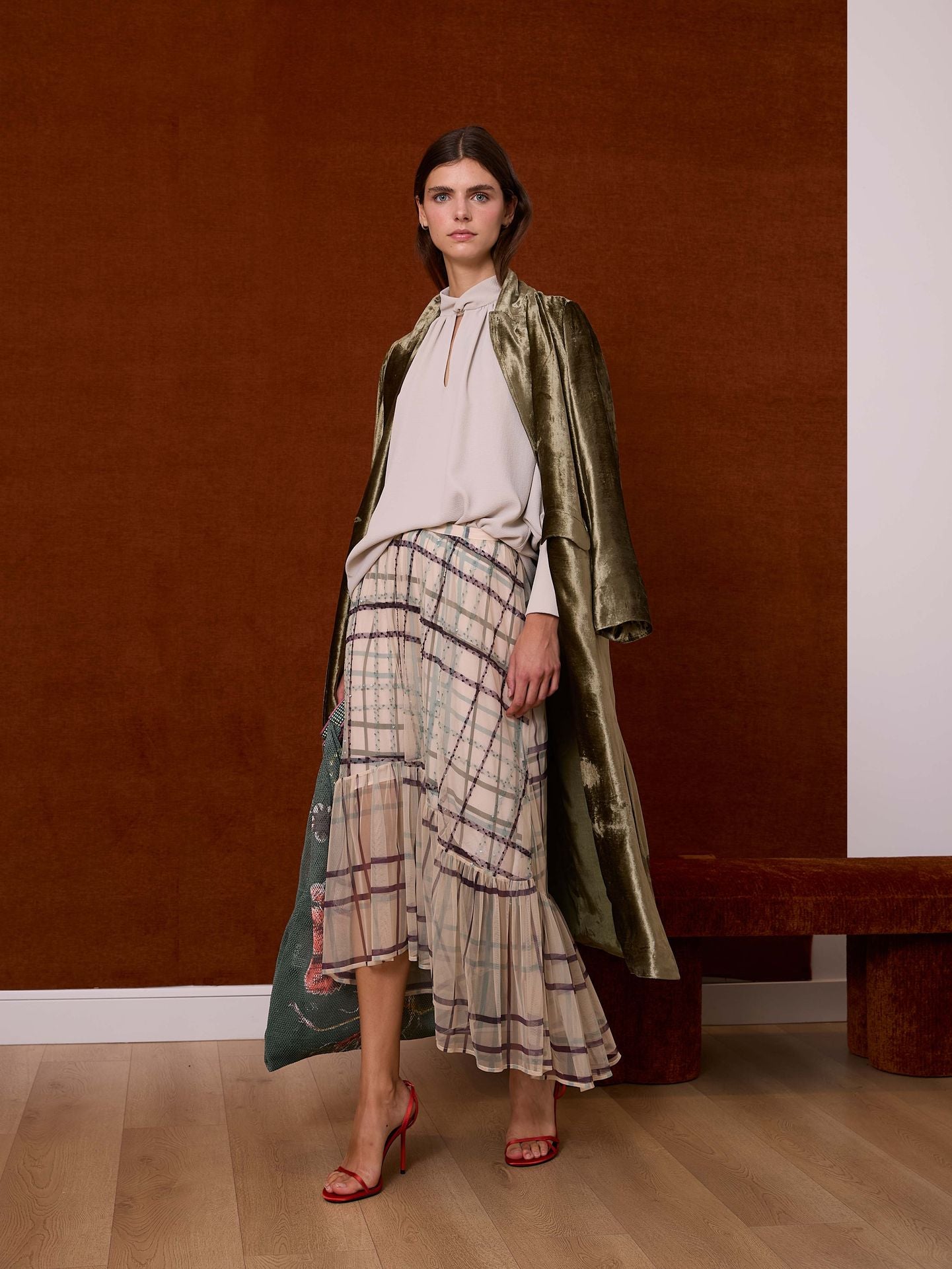 Falda tul cuadros verde