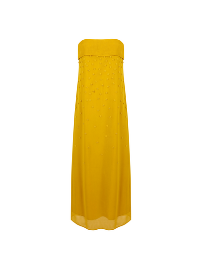 Vestido palabra de honor con apliques