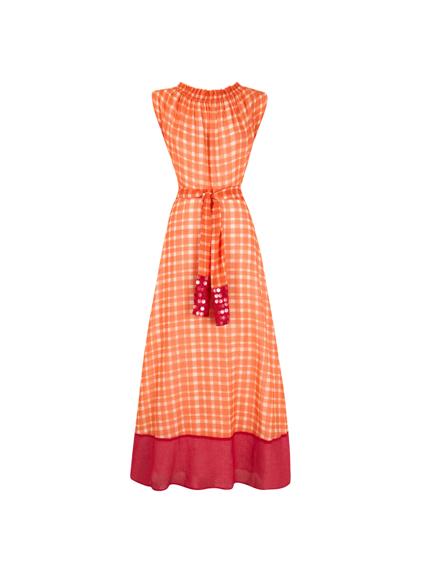 Vestido halter naranja de cuadros