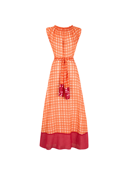 Vestido halter naranja de cuadros