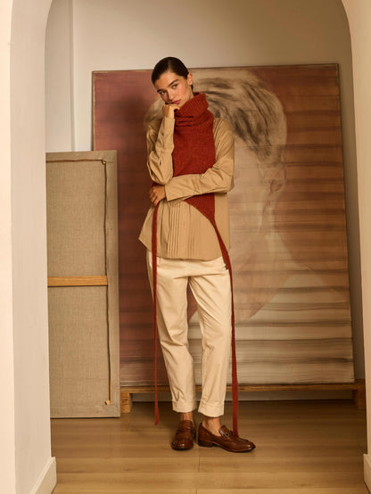 Camisa camel con jaretas