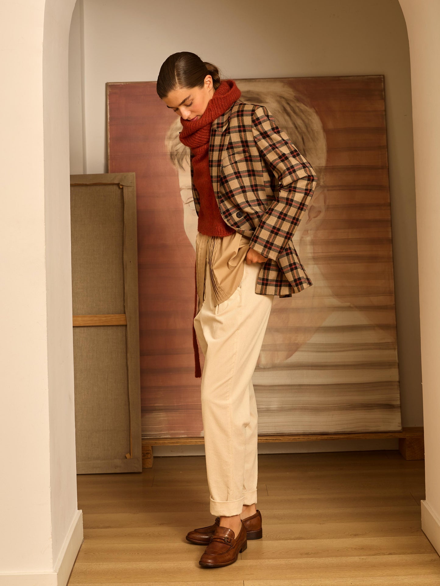 Pantalón baggy de pana marfil