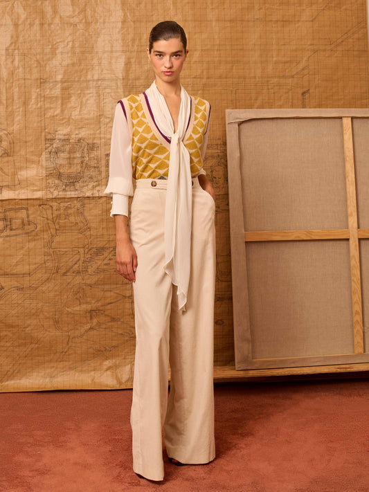 Chaleco greca de intarsia amarillo