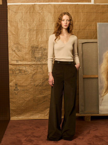 Pantalón palazzo pana kaki