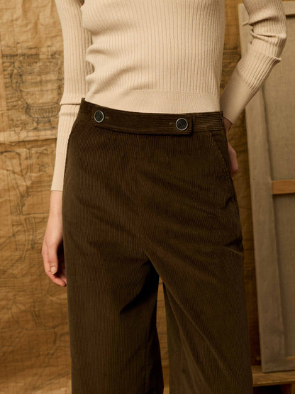 Pantalón palazzo pana kaki