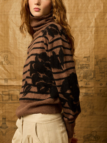 Jersey de cuello alto flores negras