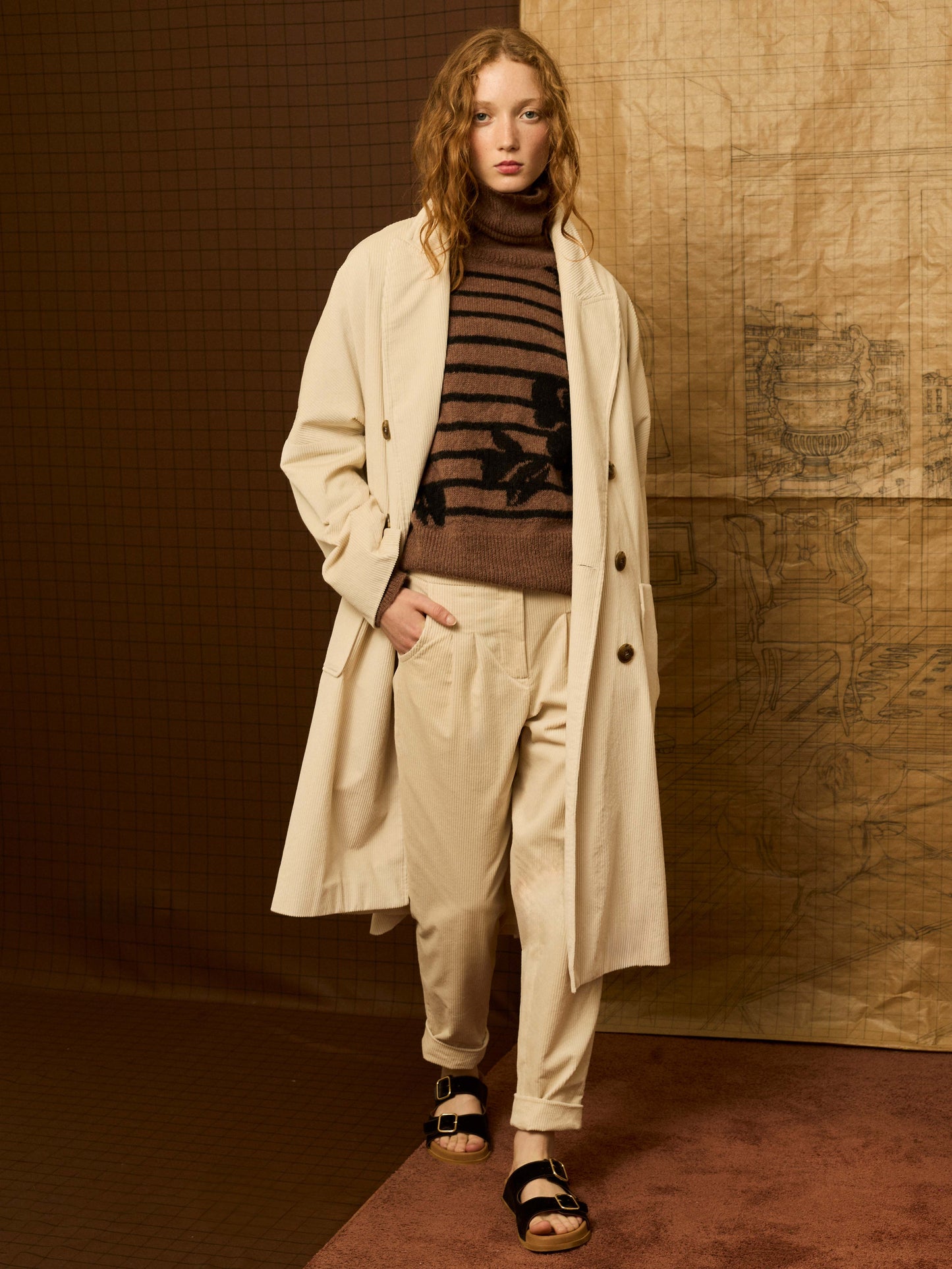 Pantalón baggy de pana marfil