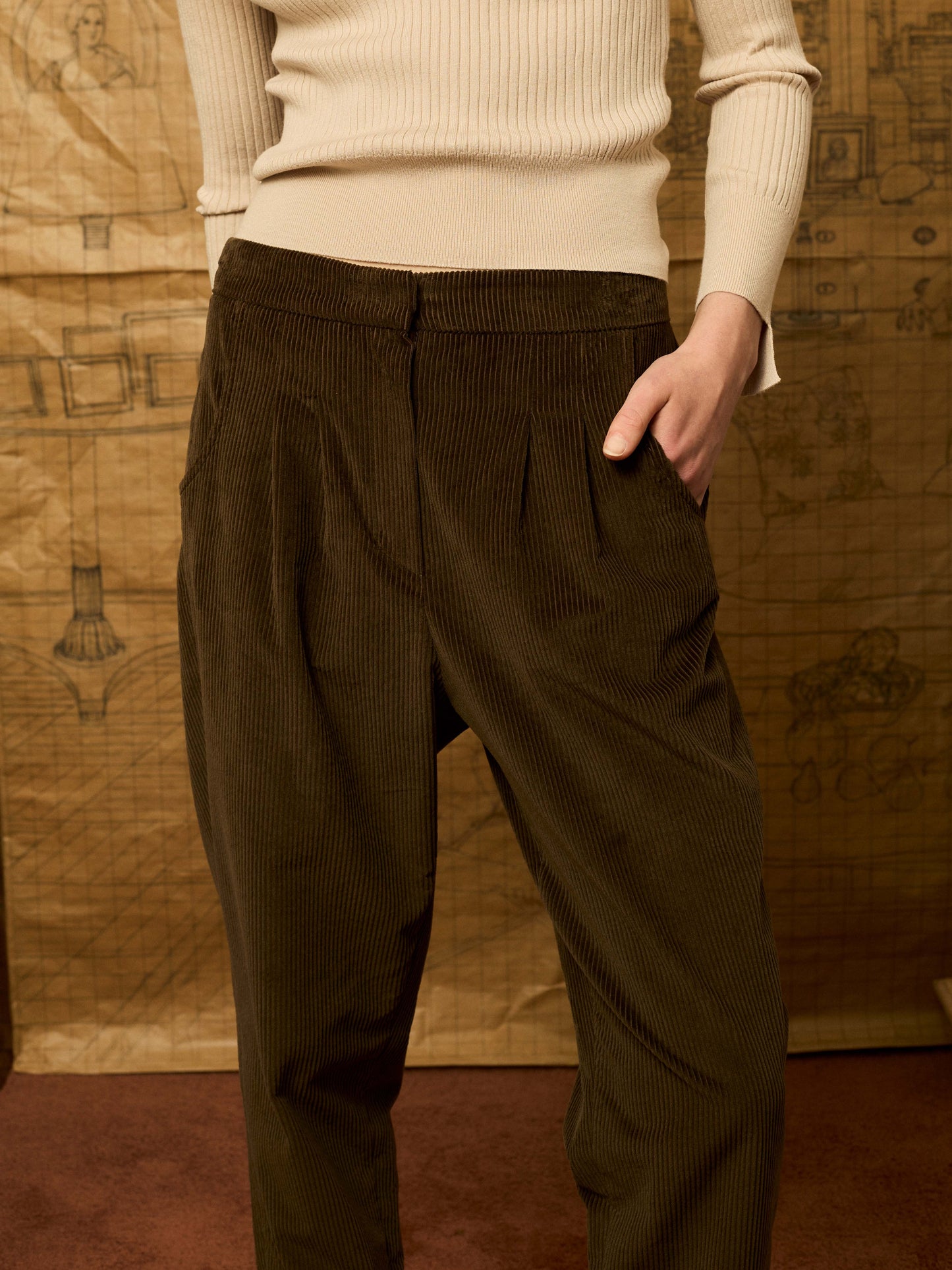 Pantlaón baggy de pana kaki