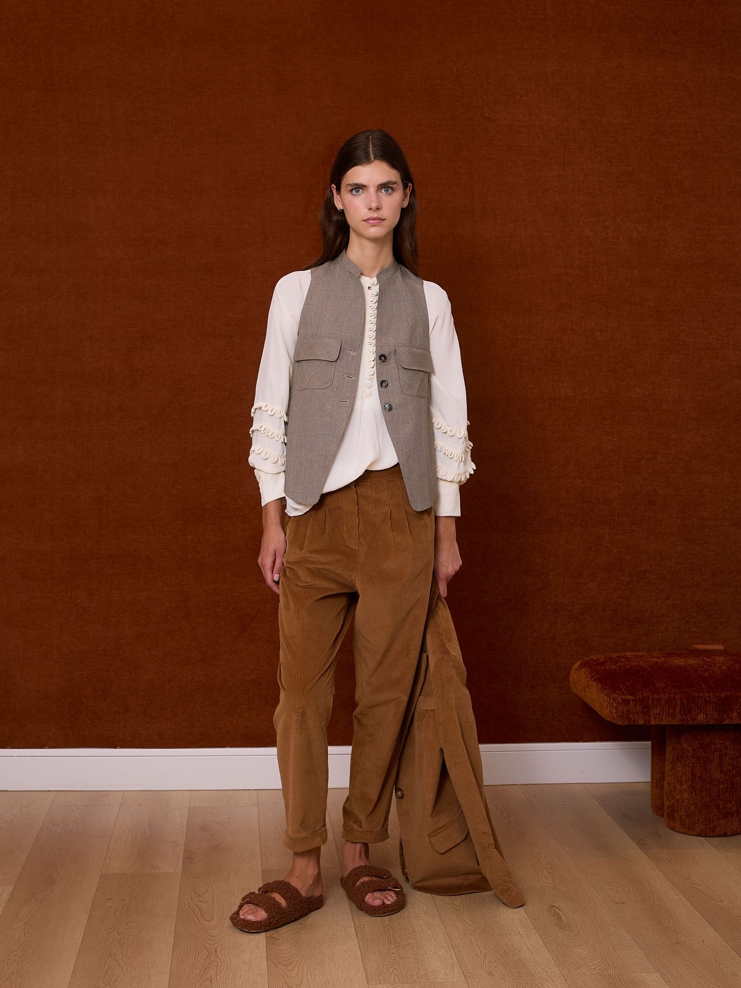 Camisa satinada manga ranglan marfil