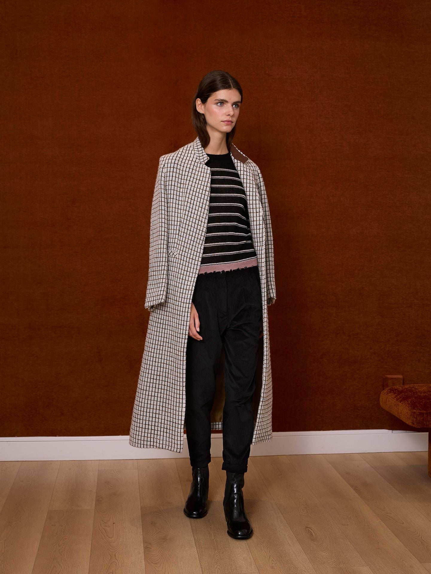 Abrigo cuadros marfil