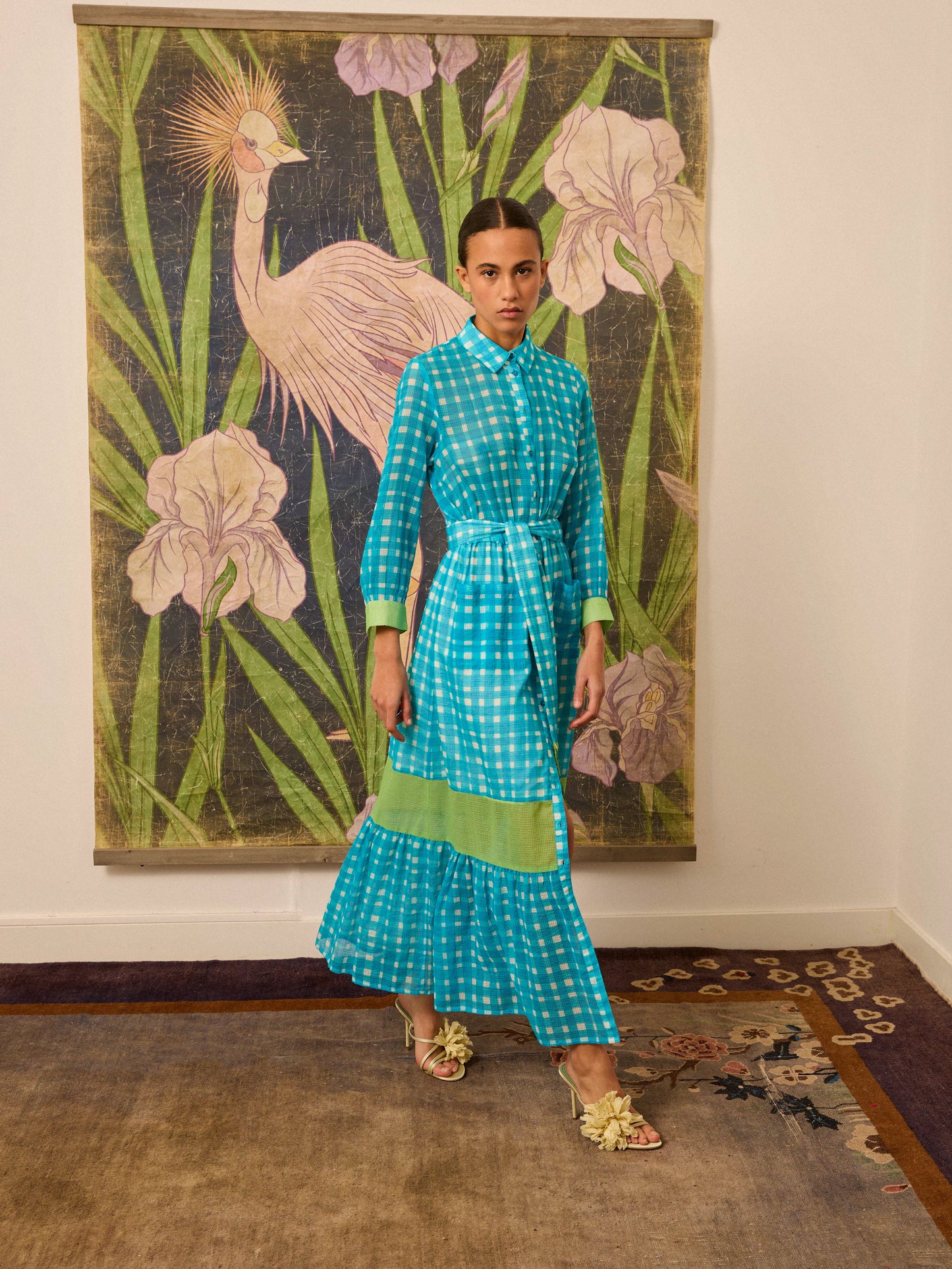 Vestido camisero azul de cuadros