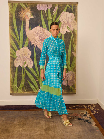 Vestido camisero azul de cuadros