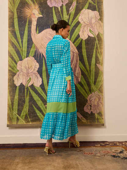 Vestido camisero azul de cuadros