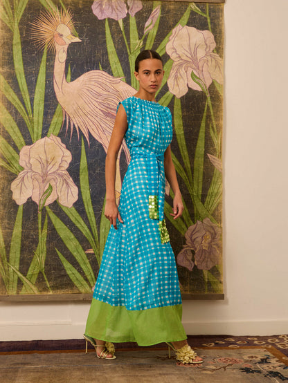 Vestido halter de cuadros azul