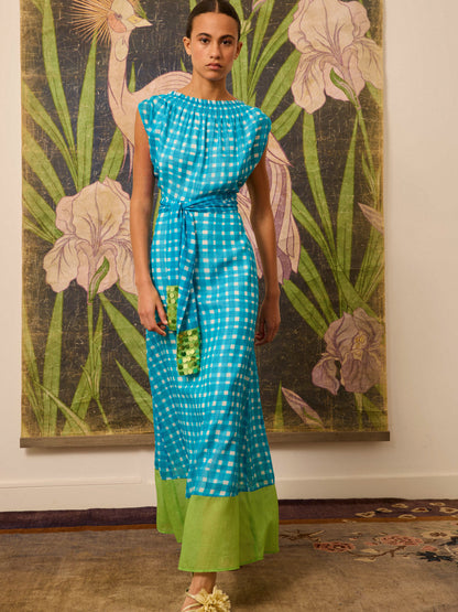 Vestido halter de cuadros azul