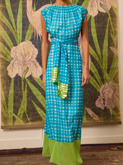 Vestido halter de cuadros azul