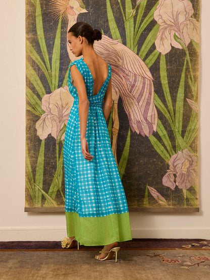 Vestido halter de cuadros azul