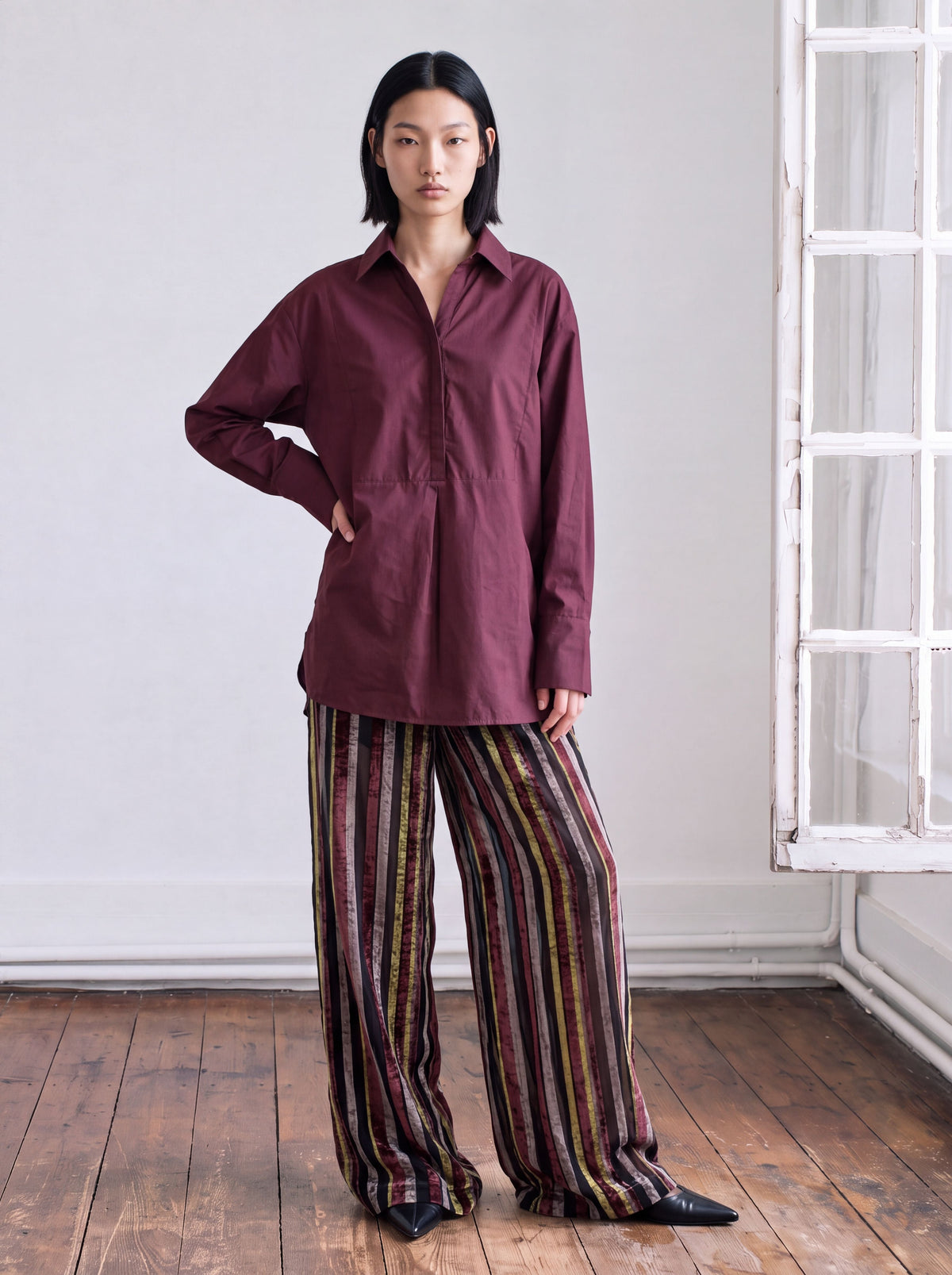 Camisa vino larga de popelín