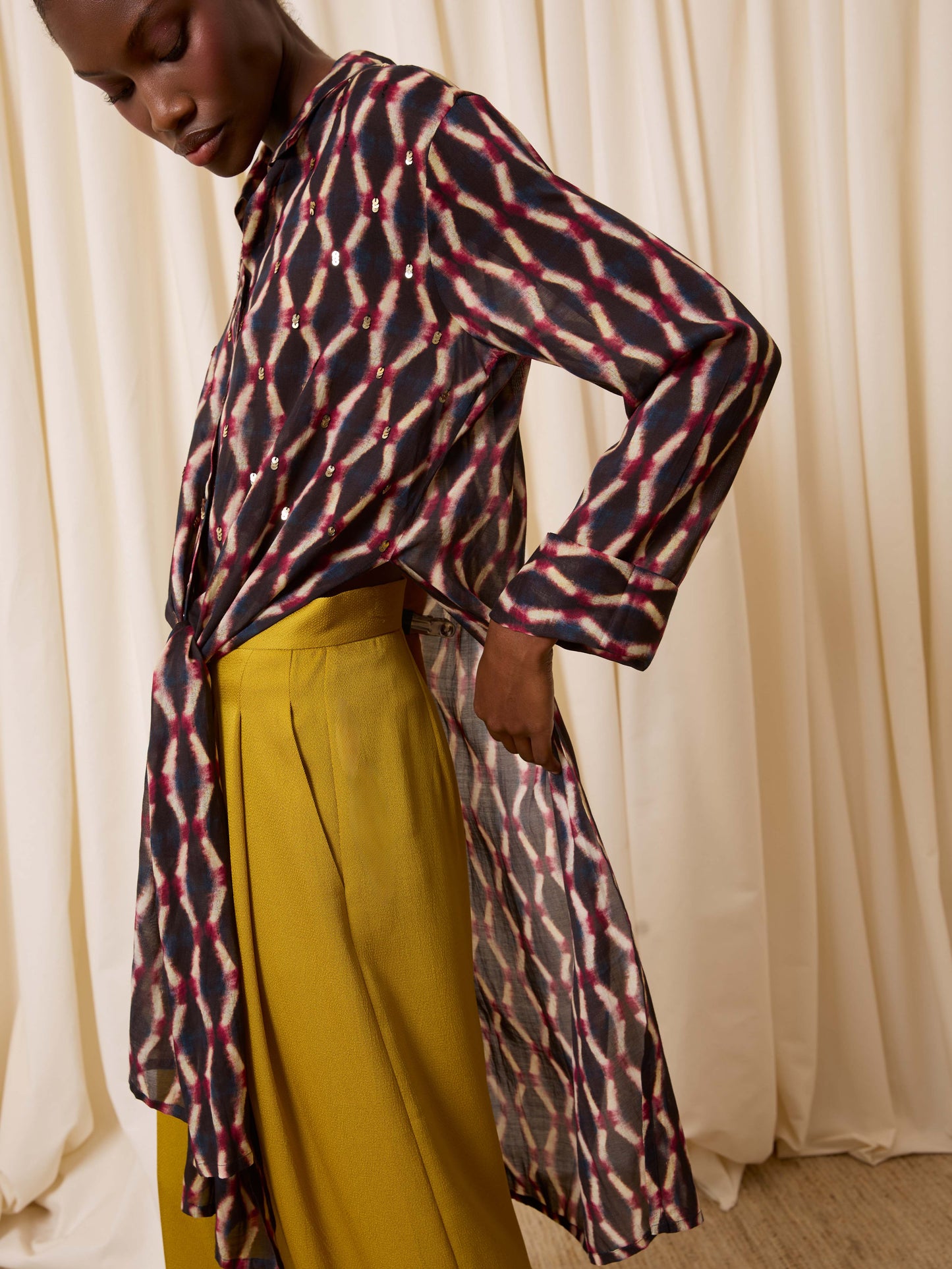 Blusa larga estampada granate