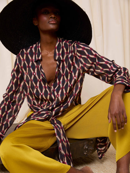 Blusa larga estampada granate