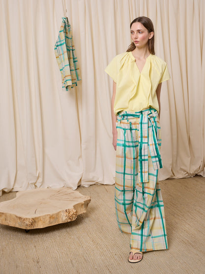 Pantalón popelín cuadros amarillo