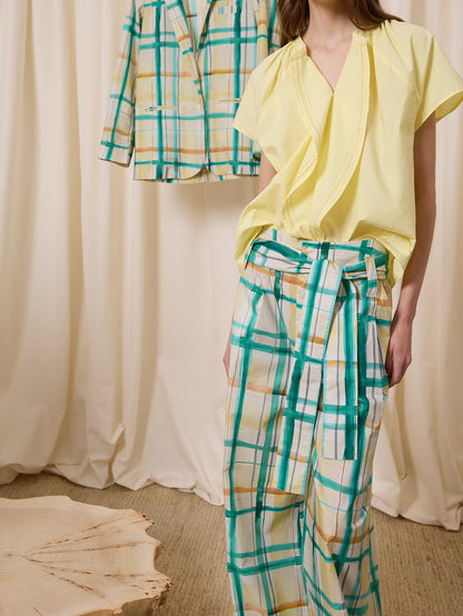 Pantalón popelín cuadros amarillo