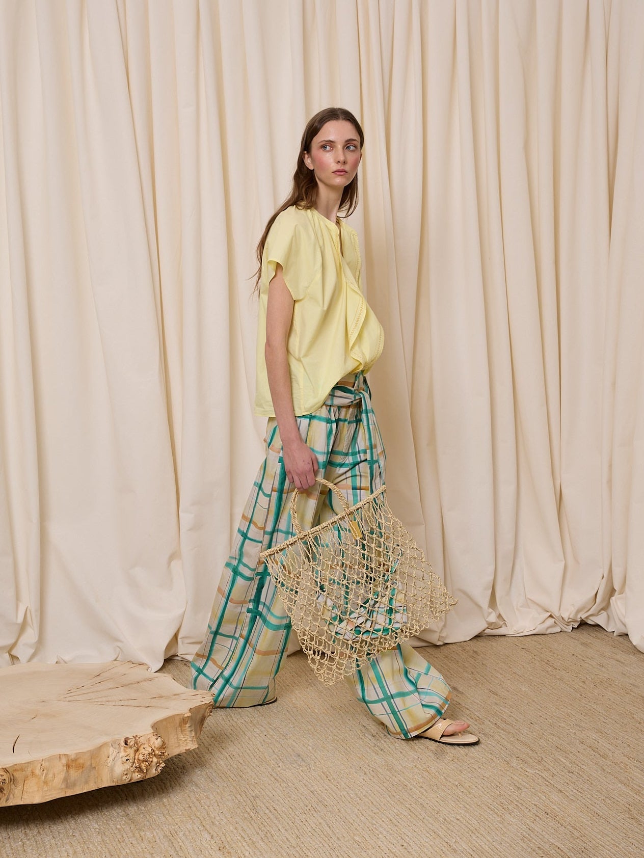 Pantalón popelín cuadros amarillo