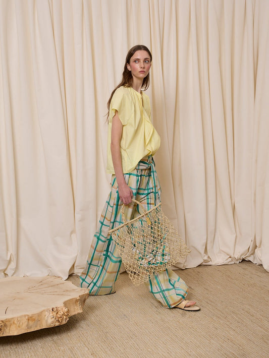 Pantalón popelín cuadros amarillo