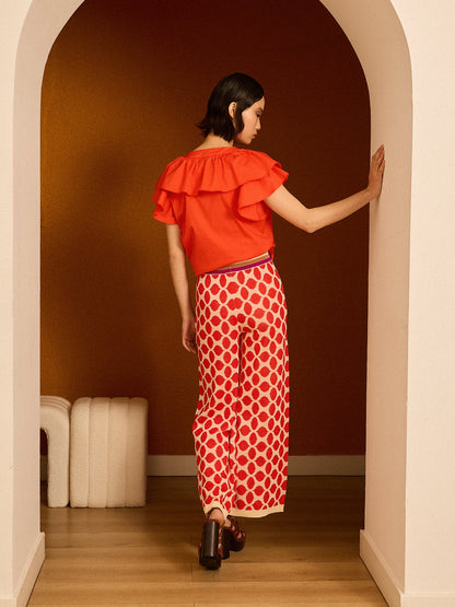Pantalón intarsia coral