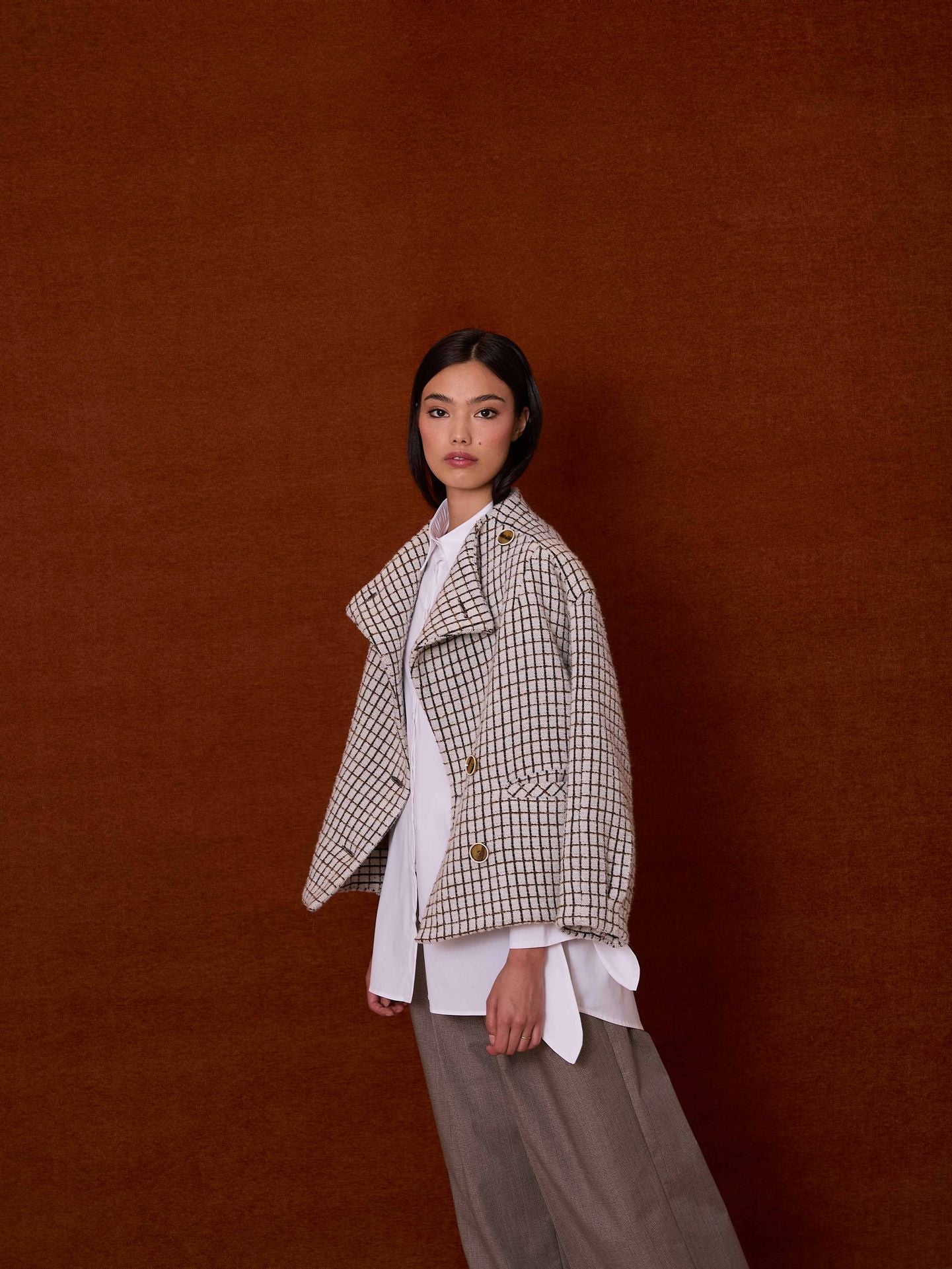 Cazadora cuadros marfil