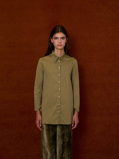 Camisa popelín con nudos kaki